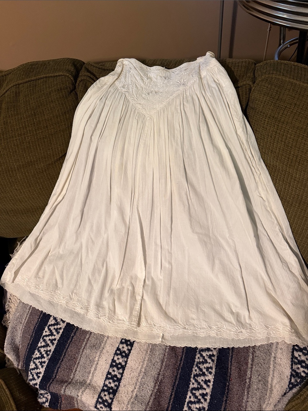 White Embroidered Boho Maxi Skirt